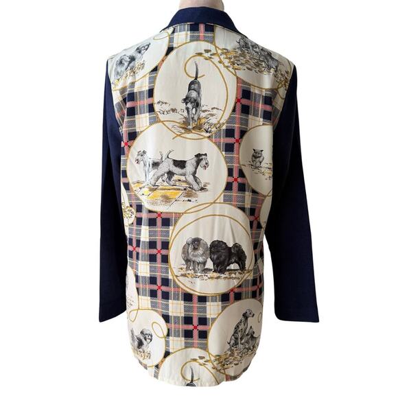 Rare VTG Whimsy Novelty Dog Print Plaid Teacher Button Up Blouse Equestrian S/M - Picture 2 of 13